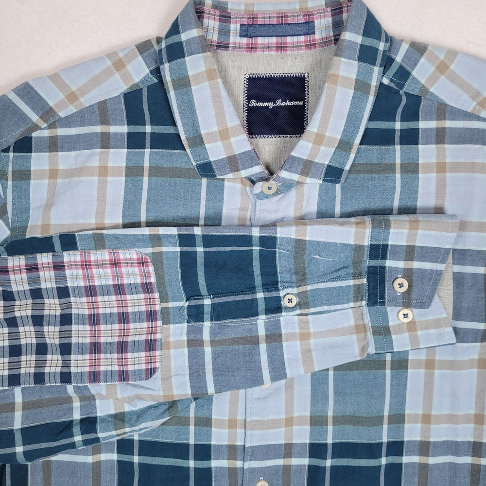 Tommy Bahama Mens Perfect Duo Plaid Flannel Button Up Shirt, Blue, L